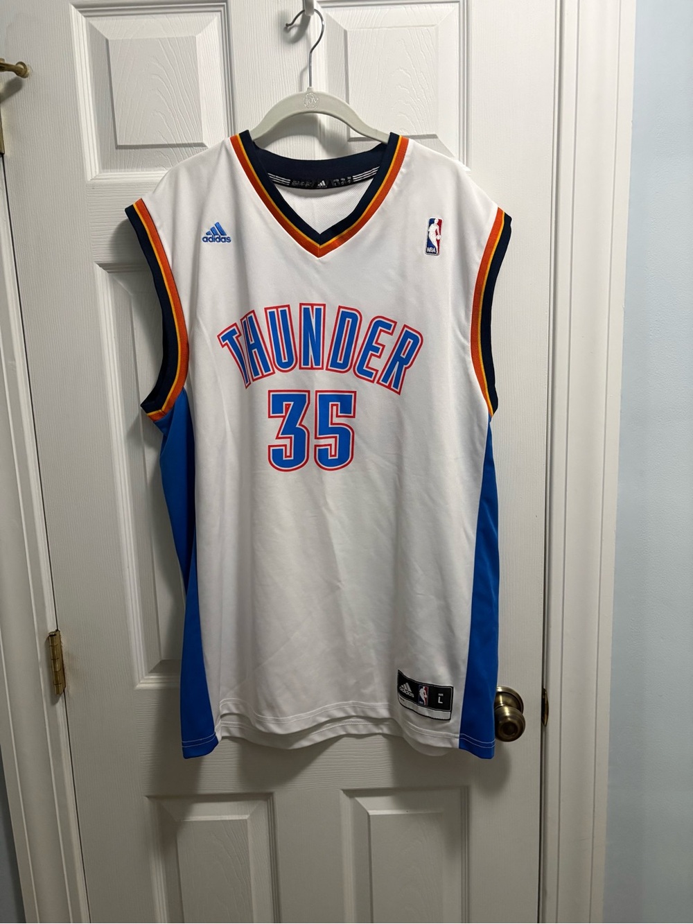 adidas White and Blue NBA Basketball Jersey - Large Durant